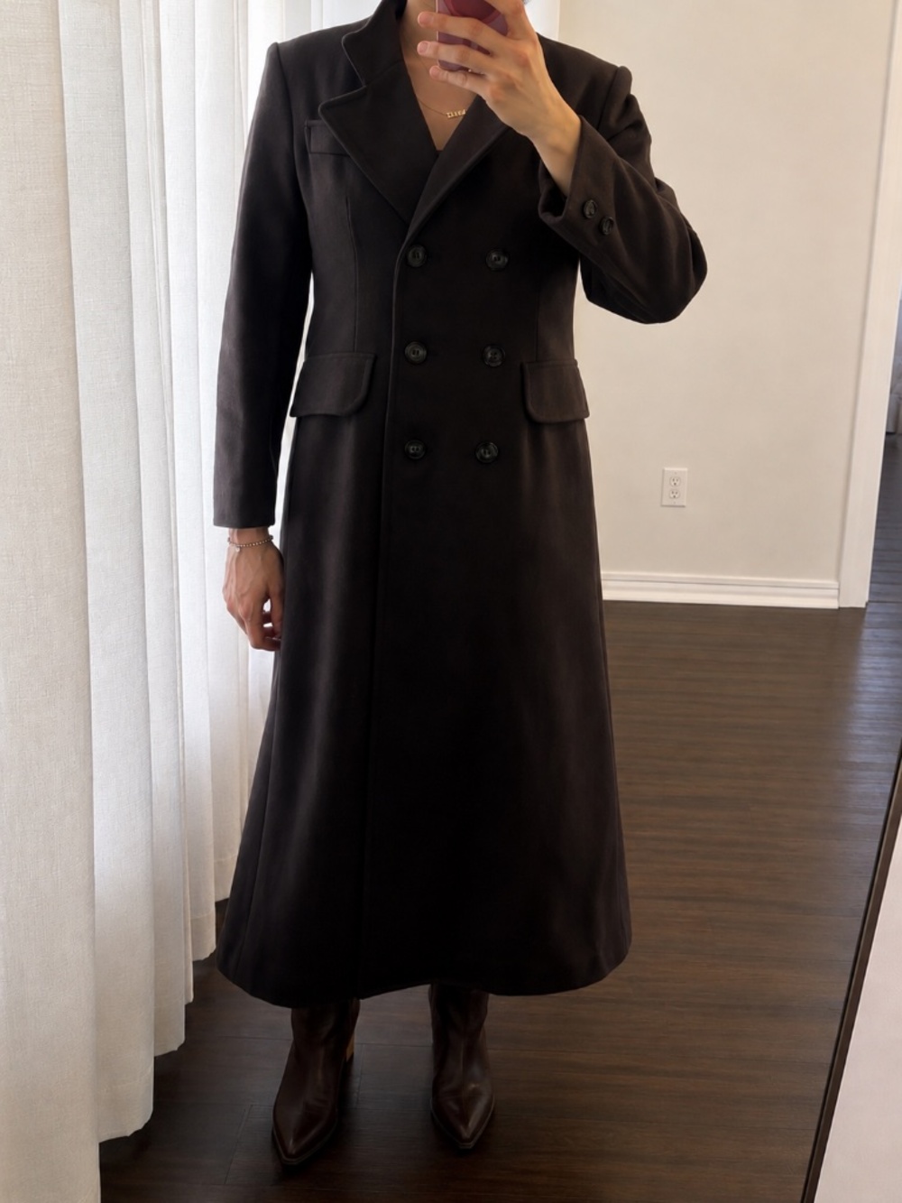 Lester Melnick Long Double Breasted Coat Chocolate Brown Classic Tailored